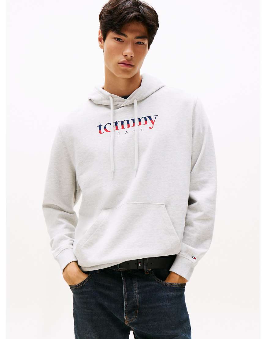 Tommy Jeans - Kapuzenpullover in Hellgrau mit Logo und Kordelzug von Tommy Jeans