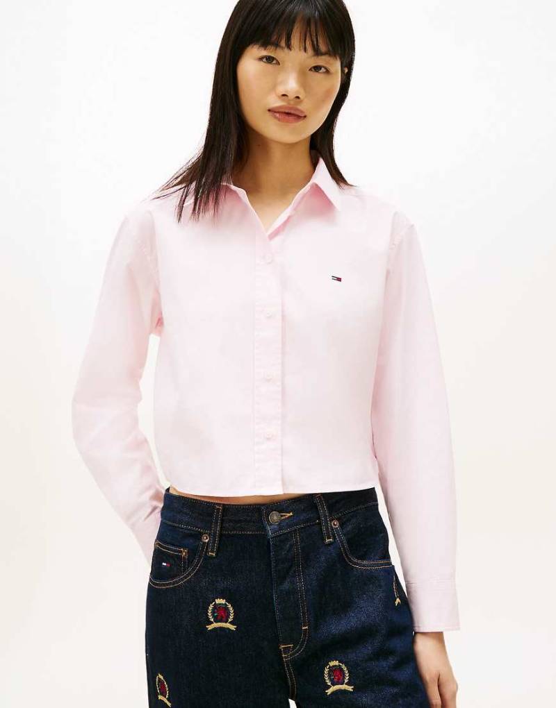 Tommy Jeans - Kürzere Relaxed-Fit-Bluse aus Popeline in Hellrosa von Tommy Jeans