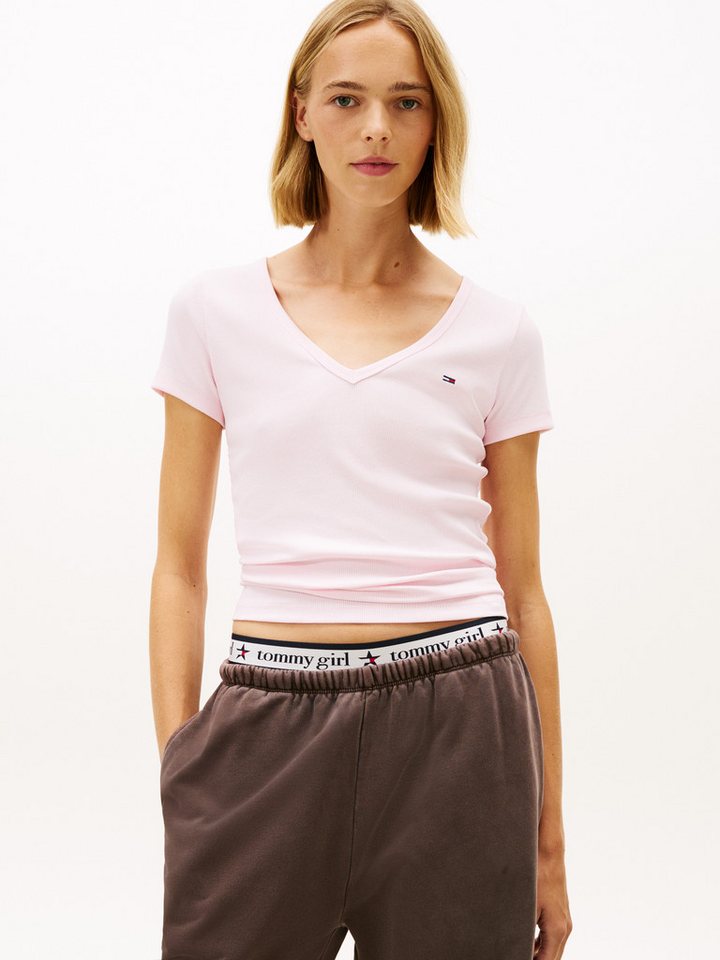 Tommy Jeans Kurzarmshirt TJW SLIM ESSENTIAL RIB V SS mit gerippter Struktur von Tommy Jeans