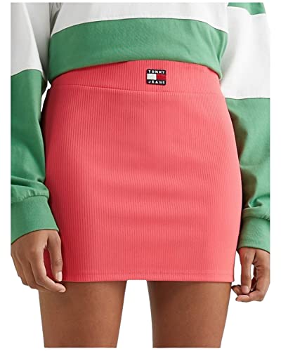 Tommy Jeans Kurzer Rock für Damen Marke, Modell Low Rise Mini Abzeichen DW0DW15389, aus Synthetik., Rosa, L von Tommy Jeans