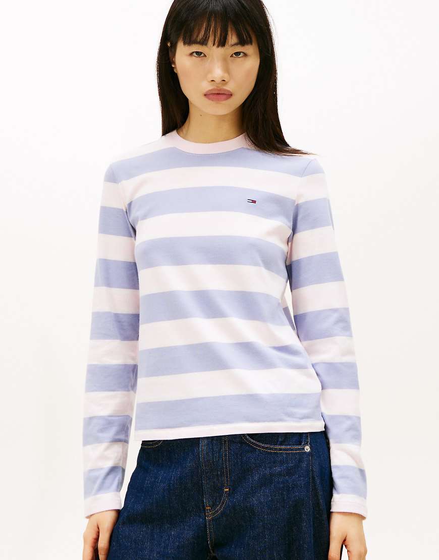 Tommy Jeans - Langärmliges Shirt aus mehrfarbigem Jersey mit Flaggenstickerei-Lila von Tommy Jeans