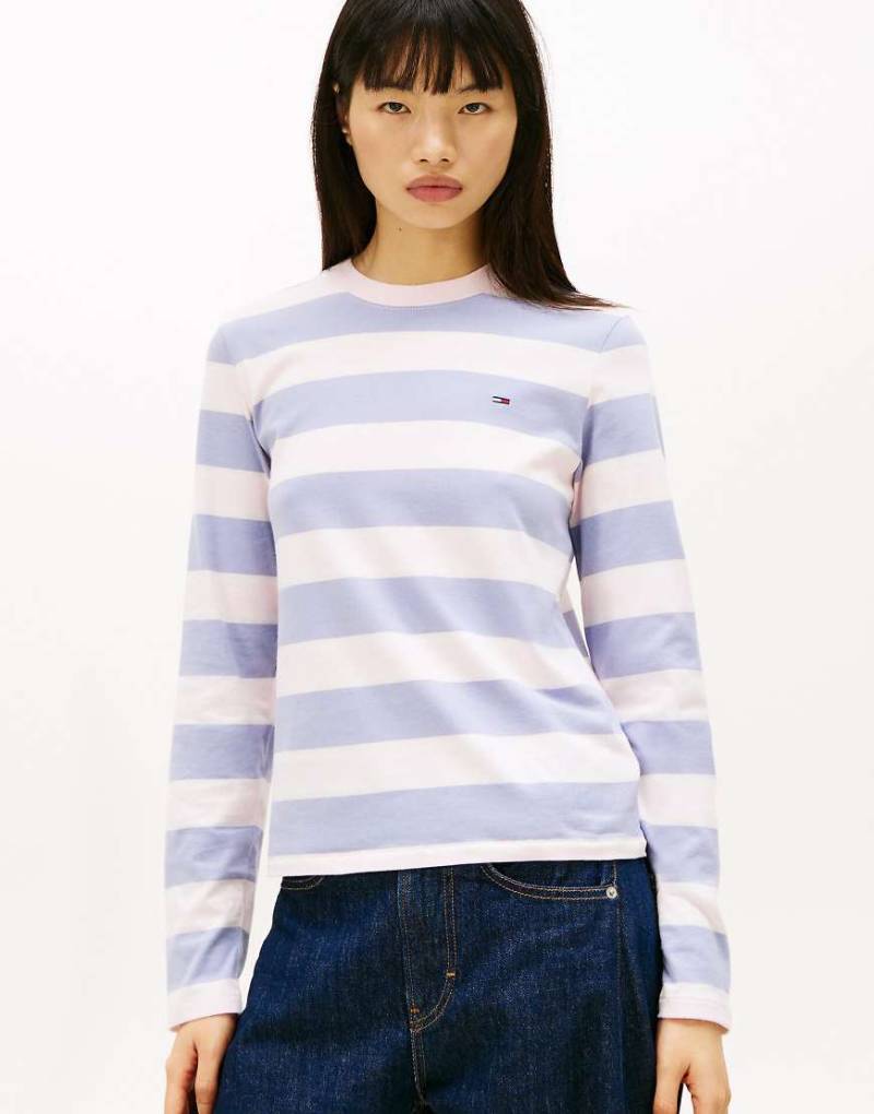 Tommy Jeans - Langärmliges Shirt aus mehrfarbigem Jersey mit Flaggenstickerei-Lila von Tommy Jeans