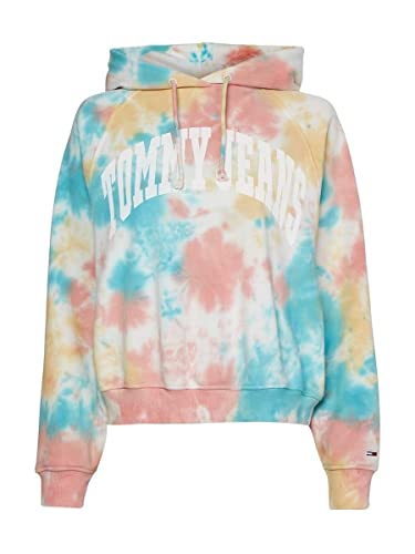 Tommy Jeans Langarm Hoodie Kapuze Batik Logo-Print Muster weiß Größe L von Tommy Jeans