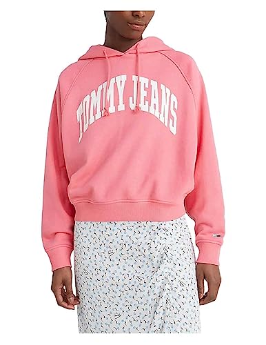 Tommy Jeans Langarm Hoodie Kapuze Front-Logo-Print Hellrosa Größe M von Tommy Jeans