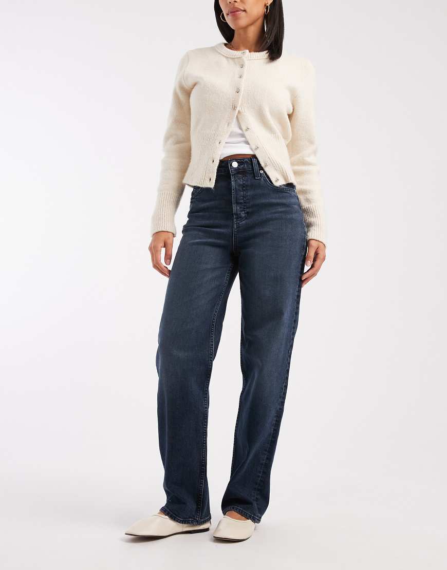 Tommy Jeans - Layla - Schmale Straight Jeans in verwaschenem Dunkelblau mit hohem Bund von Tommy Jeans