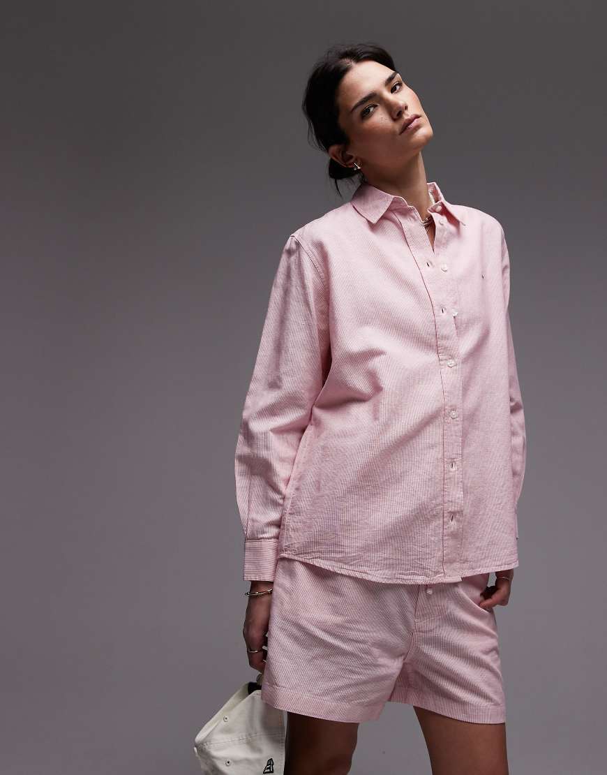 Tommy Jeans - Leinenhemd mit rosa und weißen Streifen von Tommy Jeans