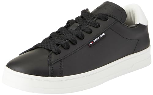 Tommy Jeans Herren Cupsole Sneaker Leather Schuhe, Schwarz (Black), 42 von Tommy Jeans