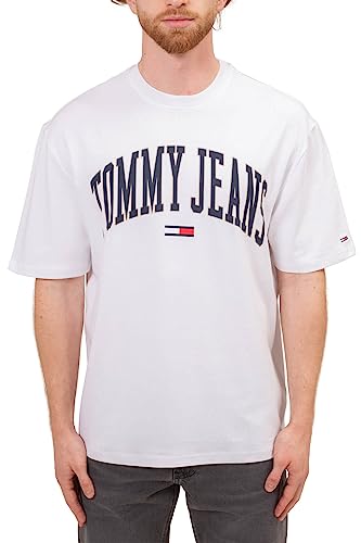 Tommy Jeans - Oversize College Herren T-Shirt mit Logo, Weiß, Medium von Tommy Jeans