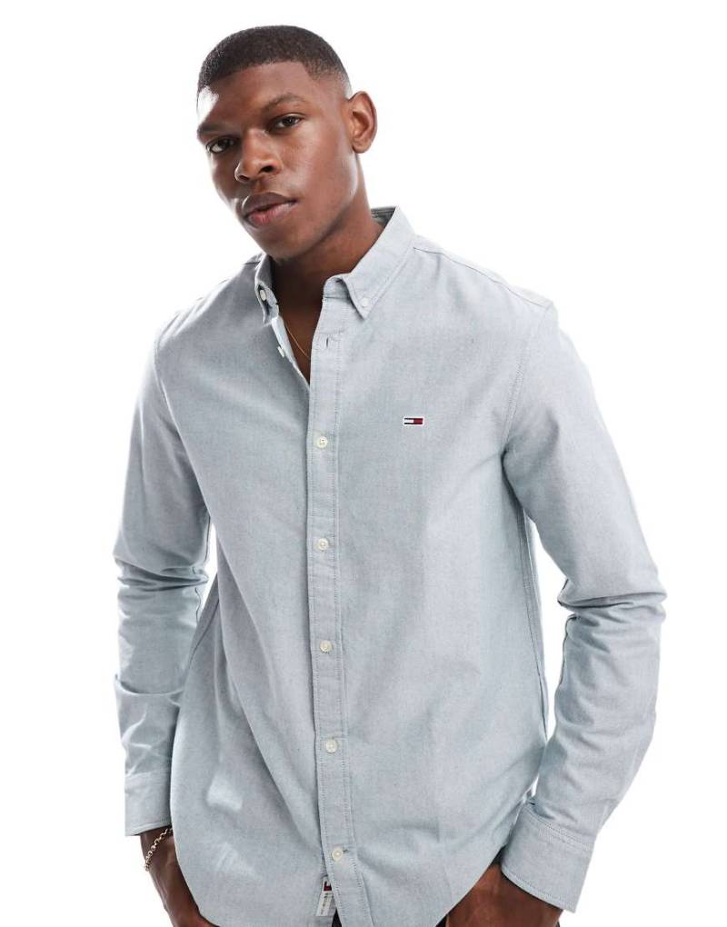 Tommy Jeans - Oxford-Hemd in Blau meliert mit regulärer Passform-Grün von Tommy Jeans