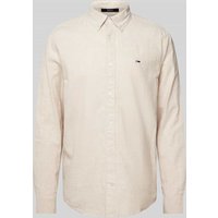 Tommy Jeans Regular Fit Freizeithemd aus Baumwoll-Leinen-Mix mit Button-Down-Kragen in Beige, Größe XXL von Tommy Jeans