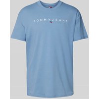 Tommy Jeans Regular Fit T-Shirt aus reiner Baumwolle mit Label Stitching in Rauchblau, Größe S von Tommy Jeans