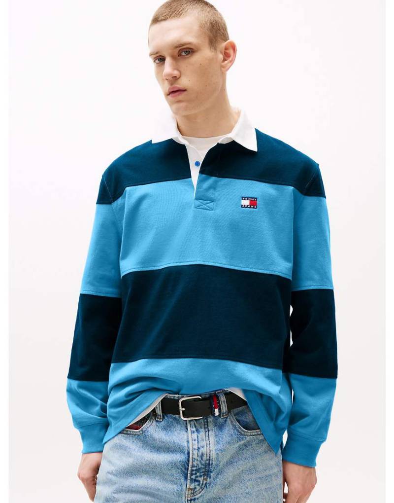 Tommy Jeans - Relaxed-Fit-Rugbyshirt mit mehrfarbigem Farbblock-Design-Blau von Tommy Jeans