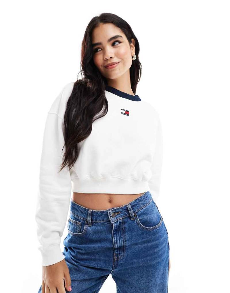 Tommy Jeans - Ringer-Sweatshirt in Weiß mit kurzem Schnitt von Tommy Jeans