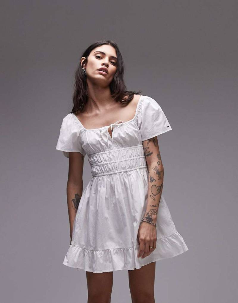 Tommy Jeans - Rouche - Popeline-Midikleid in Ecru-Weiß von Tommy Jeans