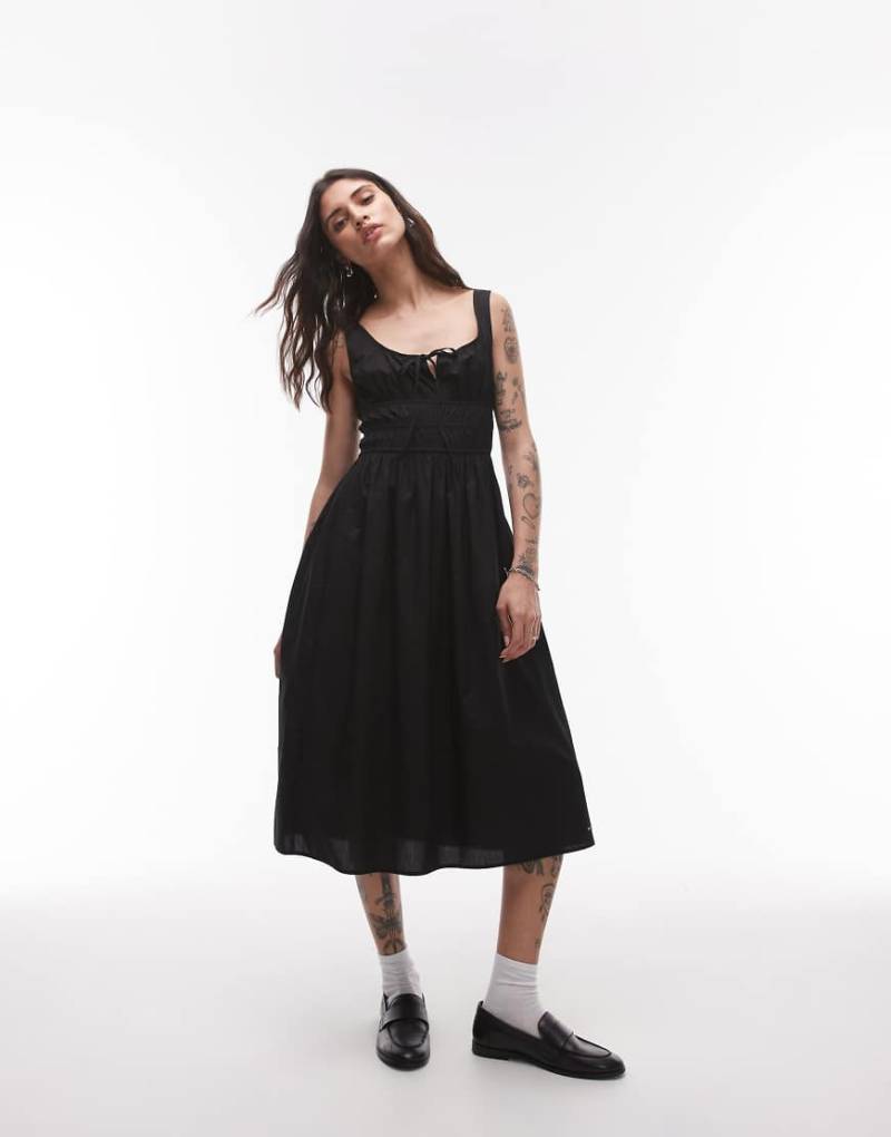 Tommy Jeans - Rouche - Popeline-Midikleid in Schwarz von Tommy Jeans