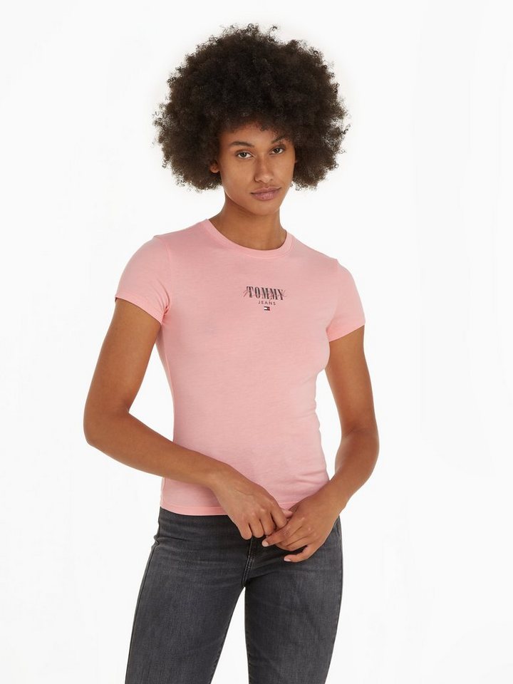 Tommy Jeans Rundhalsshirt Rib Slim Essential Logo Rippshirt, feines Jersey Rippe, elastisch mit Tommy Jeans Logo von Tommy Jeans