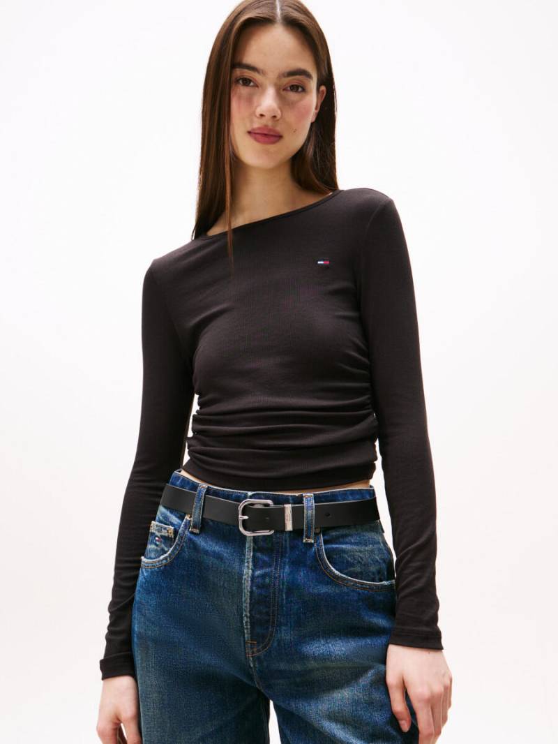 Tommy Jeans - Slim Fit Langarmtop mit Raffungen schwarz - Gr. - M von Tommy Jeans