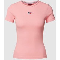 Tommy Jeans Slim Fit T-Shirt in Ripp-Optik in Pink, Größe XS von Tommy Jeans