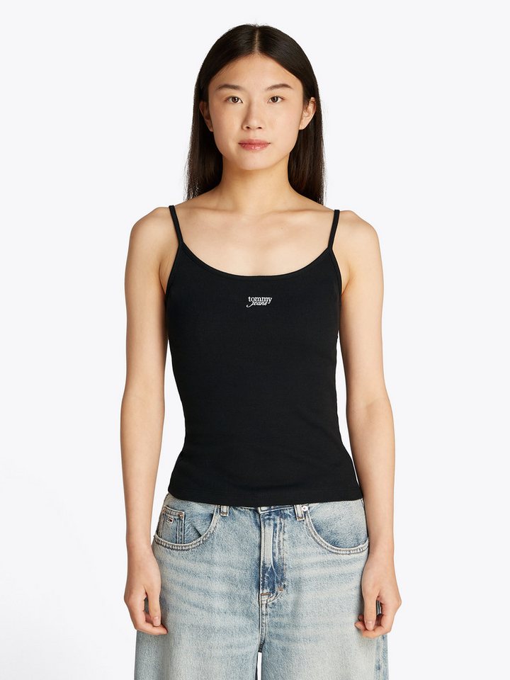 Tommy Jeans Spaghettitop TJW SCRIPT STRAPPY TOP in Rippoptik, mit Logoschriftzug von Tommy Jeans