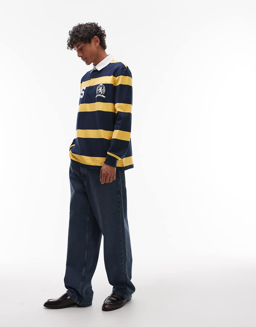 Tommy Jeans - Sportliches, gestreiftes Rugby-Oberteil in Marineblau und Gelb von Tommy Jeans