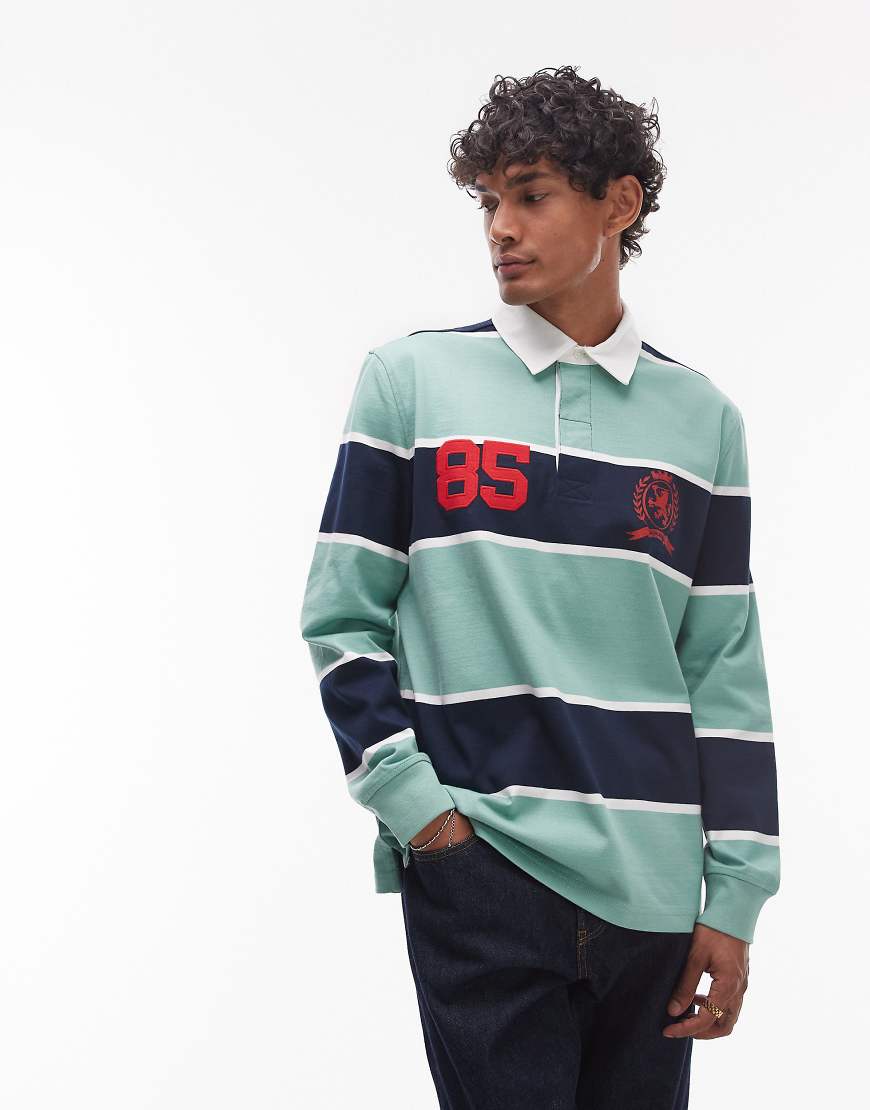 Tommy Jeans - Sportliches, gestreiftes Rugby-Oberteil in Marineblau und Minzgrün von Tommy Jeans