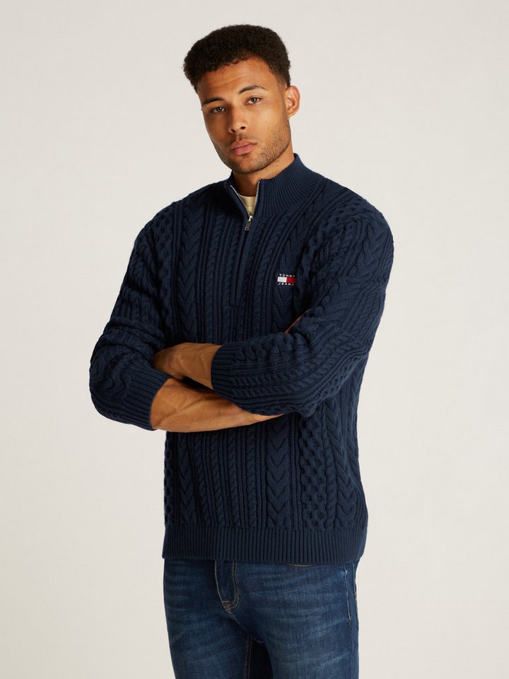 Tommy Jeans Stehkragenpullover TJM REG CABLE S FLAG 1/4 ZIP mit Zopfmuster von Tommy Jeans