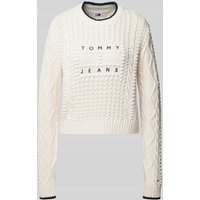 Tommy Jeans Strickpullover mit Zopfmuster Modell 'BUBBLE CABLE FLAG' in Offwhite, Größe L von Tommy Jeans