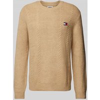 Tommy Jeans Strickpullover mit Zopfmuster Modell 'SLIM CABLE' in Beige, Größe L von Tommy Jeans