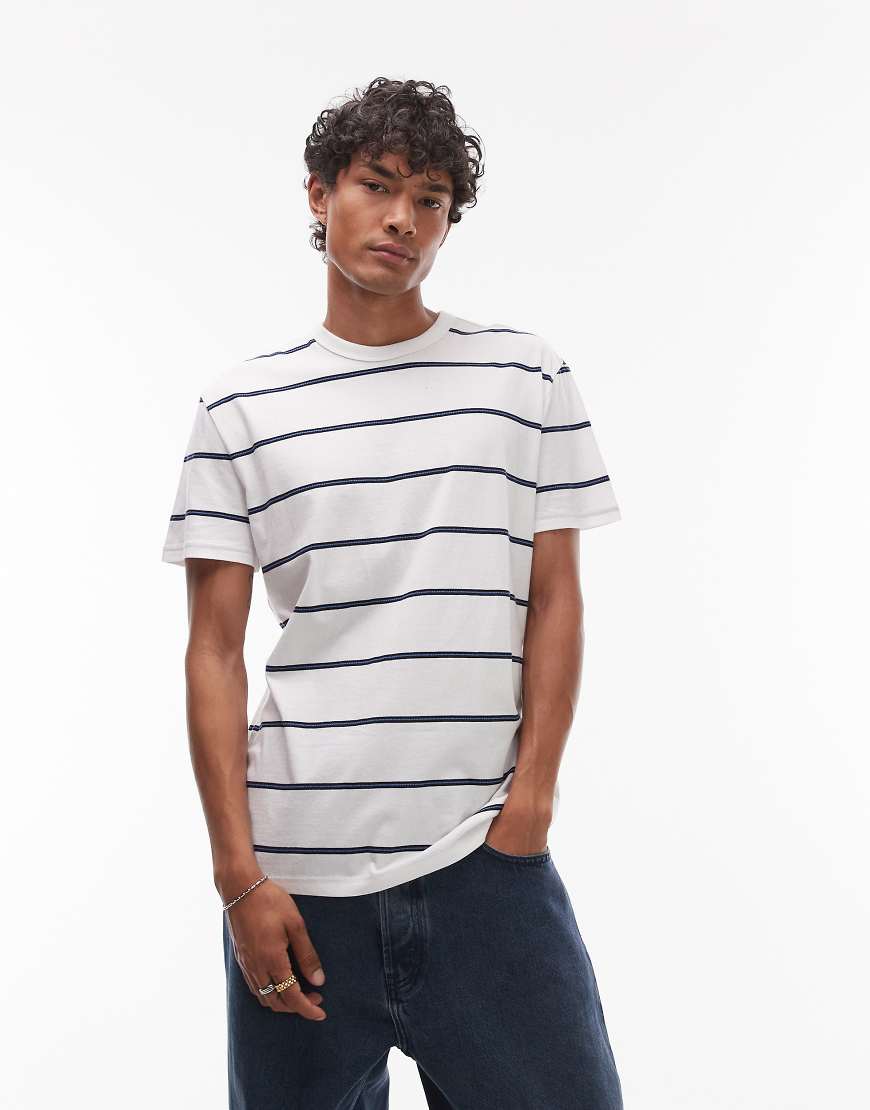 Tommy Jeans - Strukturiertes, gestreiftes T-Shirt in Weiß und Marineblau von Tommy Jeans