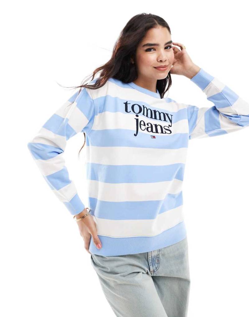 Tommy Jeans - Sweatshirt in Blau und Weiß gestreift mit großem Logo von Tommy Jeans