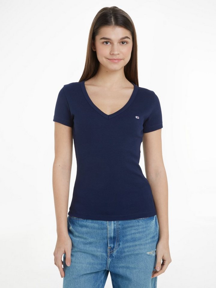 Tommy Jeans Kurzarmshirt TJW SLIM ESSENTIAL RIB V SS mit gerippter Struktur von Tommy Jeans