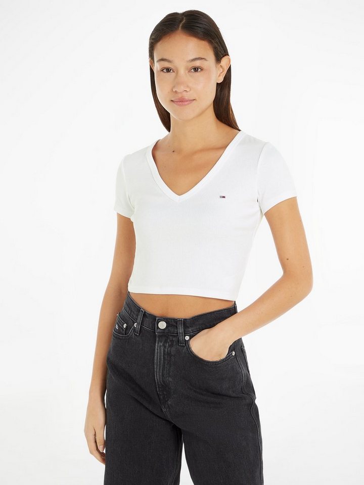 Tommy Jeans T-Shirt TJW SLIM CRP ESSENTIAL RIB V SS in Rippoptik von Tommy Jeans