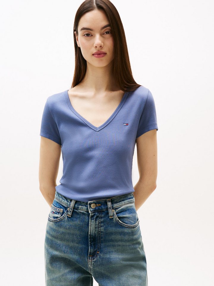 Tommy Jeans Kurzarmshirt TJW SLIM ESSENTIAL RIB V SS mit gerippter Struktur von Tommy Jeans