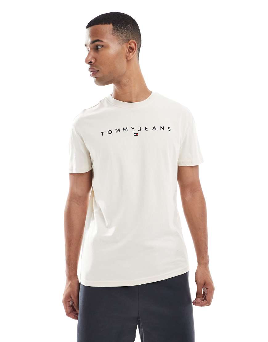 Tommy Jeans - T-Shirt in Beige mit linearem Logo-Neutral von Tommy Jeans