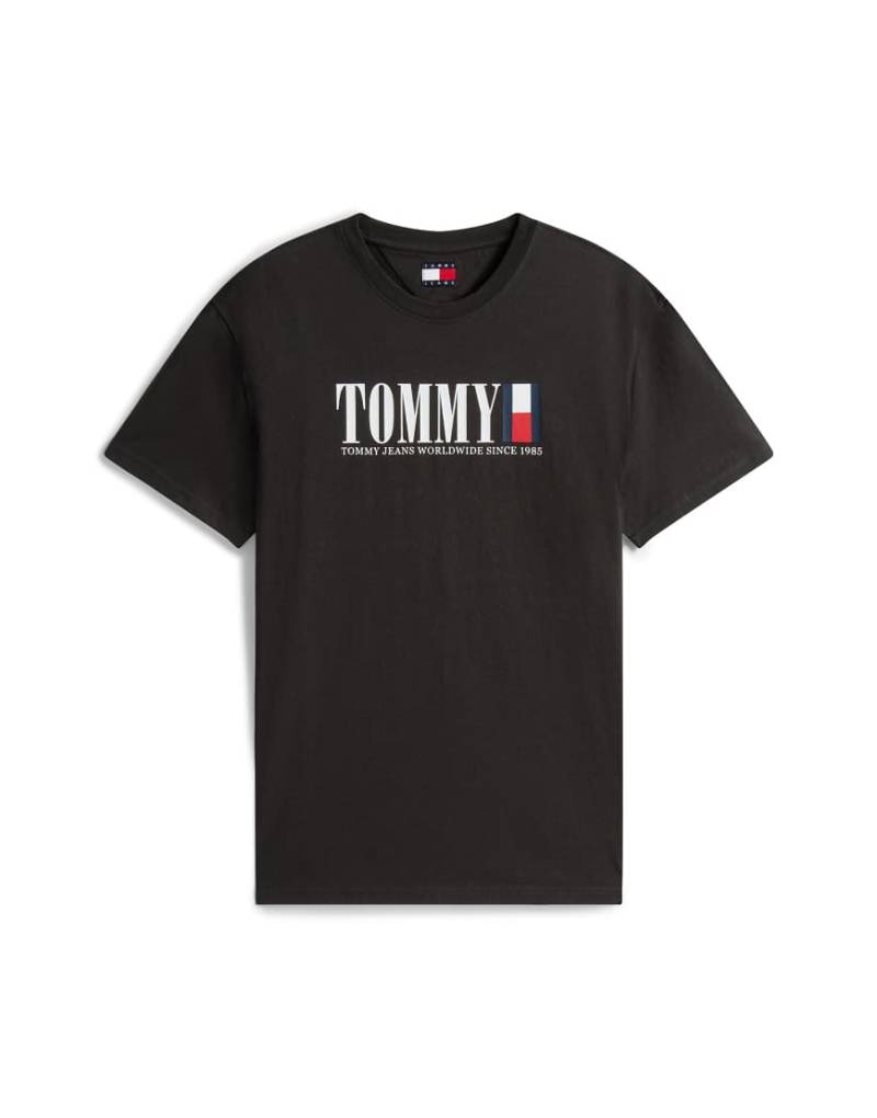 Tommy Jeans - T-Shirt in Schwarz mit linearem Flaggen-Logo von Tommy Jeans