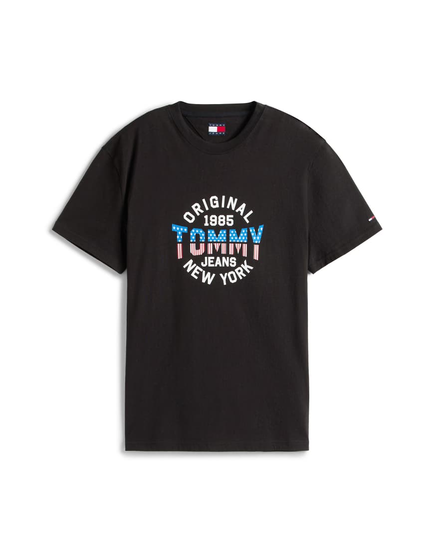 Tommy Jeans - T-Shirt in Schwarz mit rundem USA-Print von Tommy Jeans