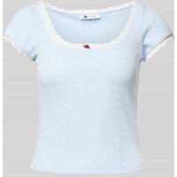 Tommy Jeans T-Shirt in Strick-Optik Modell 'POINTELLE' in Hellblau, Größe XS von Tommy Jeans
