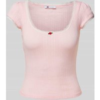 Tommy Jeans T-Shirt in Strick-Optik Modell 'POINTELLE' in Rosa, Größe M von Tommy Jeans
