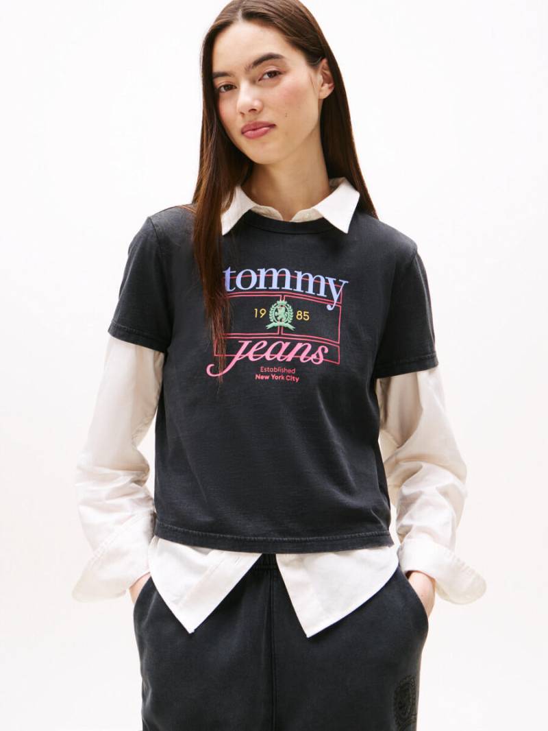 Tommy Jeans - T-Shirt mit Frontprint grau - Gr. - M von Tommy Jeans