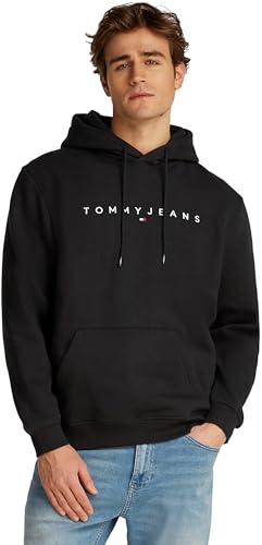 Tommy Jeans TJM Reg Linear Logo Hoodie EXT Pullover-Kapuzenpulli, Herren, Schwarz (Black), XL von Tommy Jeans