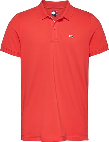 Tommy Jeans TJM Slim Placket Polo EXT S/S Polo Men's, Orange (Bright Vermillion), XXL von Tommy Jeans