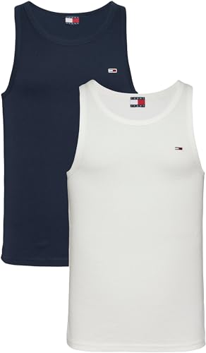 Tommy Jeans TJM XSLIM 2PCK Rib Tank EXT Other T-Shirts Men's, Multi (Ecru/Dark Night Navy), S von Tommy Jeans