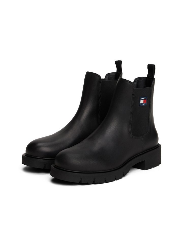 Tommy Jeans TJW CHELSEA LEATHER BOOT Chelseaboots, Blockabsatz, Schlupfboots, Stiefelette mit typischer Logoflagge von Tommy Jeans