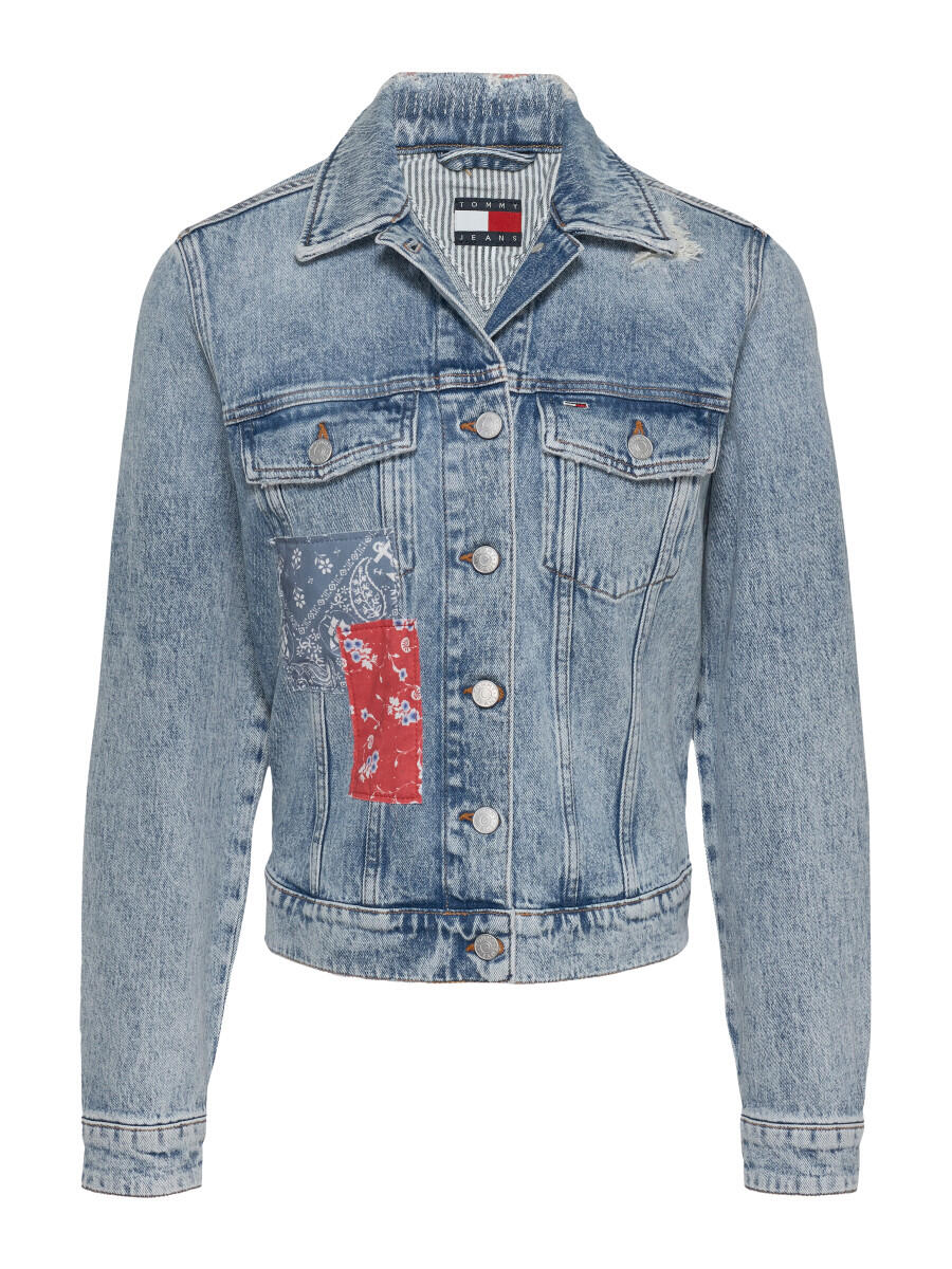 Tommy Jeans - Trucker-Jeansjacke mit Patchwork blau - Gr. - S von Tommy Jeans