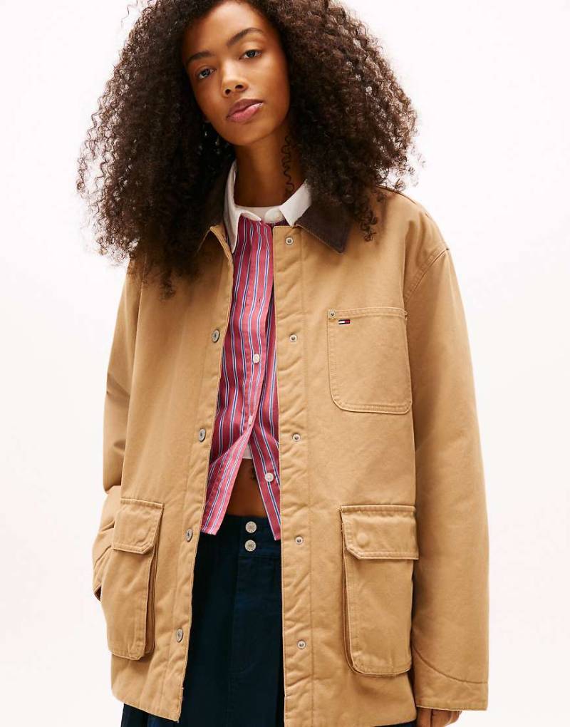 Tommy Jeans - Utility-Jacke aus Twill in Braun mit Cordkragen-Brown von Tommy Jeans