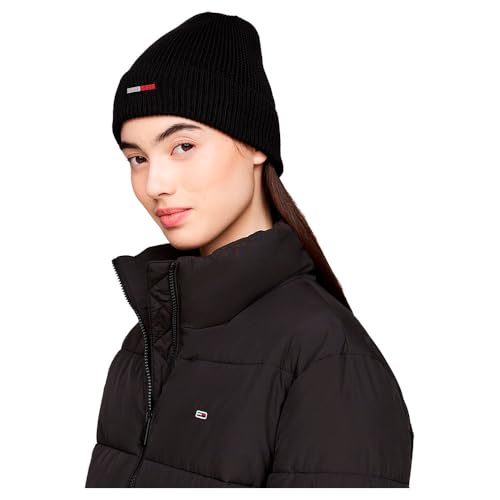 Tommy Jeans Damen Tjw Elongated Flag Aw0aw16777 Beanie-Mütze, Schwarz, Einheitsgröße EU von Tommy Jeans