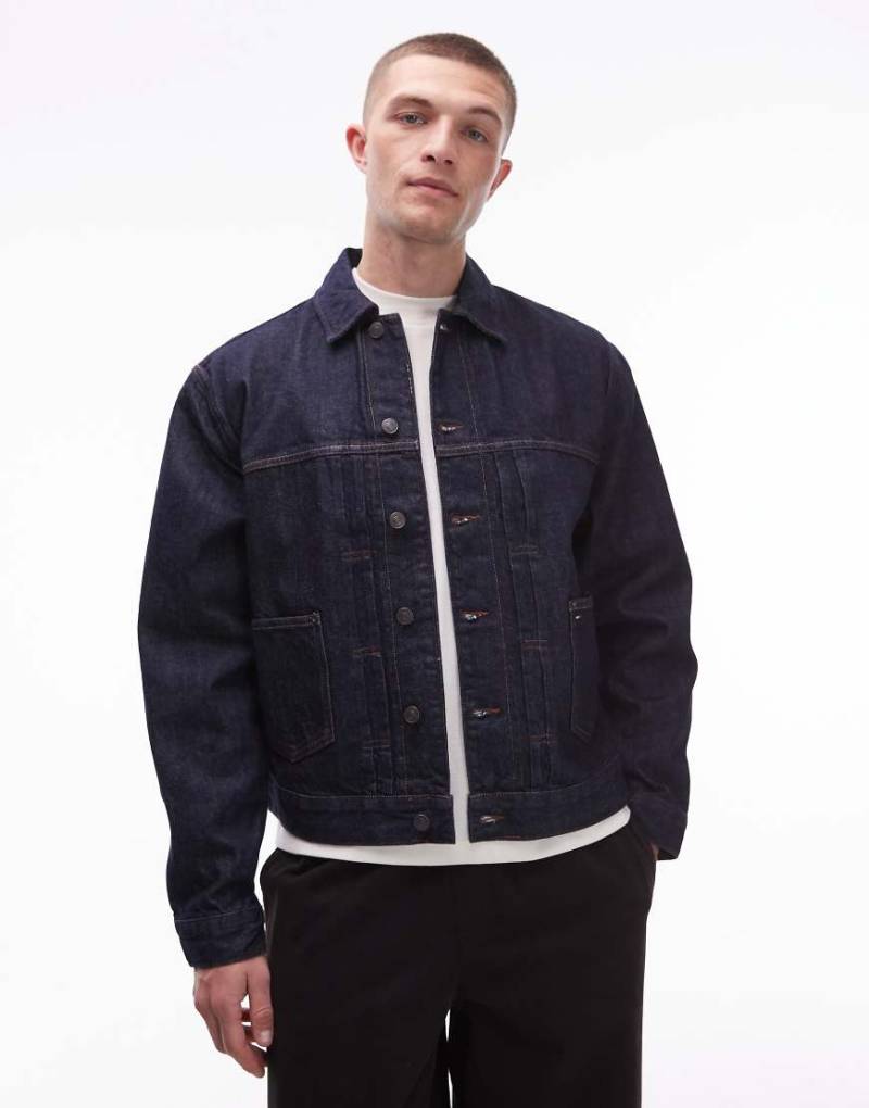 Tommy Jeans - Workwear - Jeansjacke aus Selvedge-Denim in dunkler indigoblauer Waschung-Marineblau von Tommy Jeans
