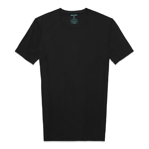 Tommy John Herren Rundhals Unterhemd Second Skin Stoff Slim Fit T-Shirt mit Stay Tuck Design 3er Pack, Schwarz, 1 Stück, XL von Tommy John