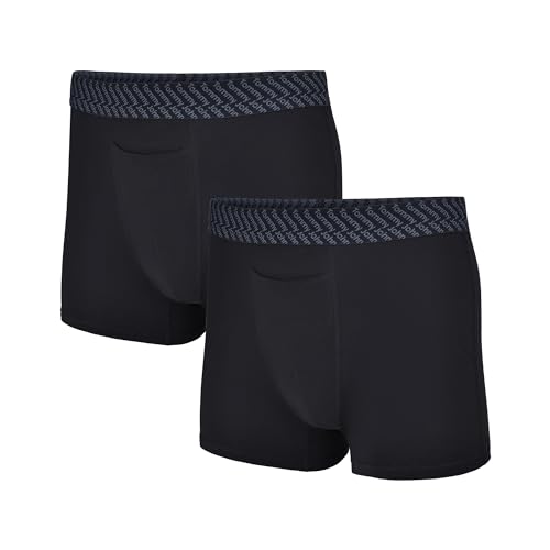 Tommy John Herren Trunk 10,2 cm Unterwäsche – Cotton Basics Boxershorts mit stützender Konturtasche, natürlich atmungsaktives Stretchgewebe, Schwarz, 2 Stück, X-Large von Tommy John