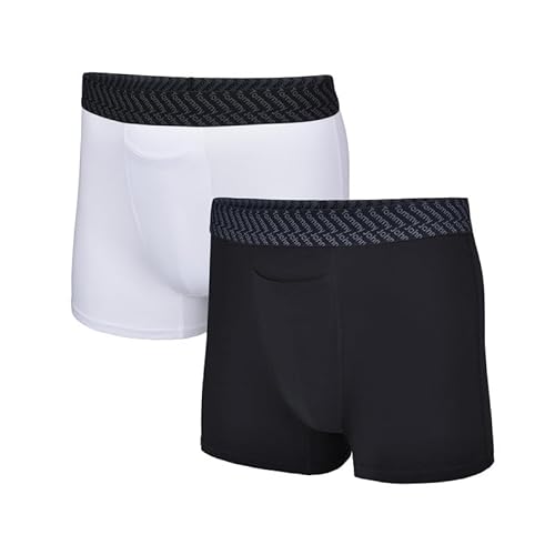 Tommy John Herren Trunk 10,2 cm Unterwäsche – Cotton Basics Boxershorts mit stützender Konturtasche, natürlich atmungsaktives Stretchgewebe, Weiß/Schwarz - 2er-Pack, Medium von Tommy John